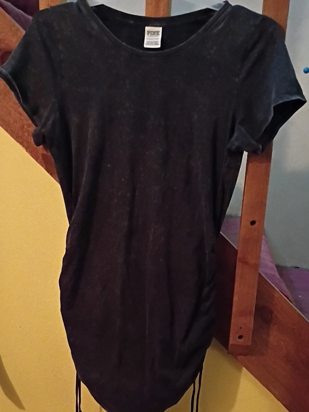 Pink Black Short Sleeve Drawstring Women’s Dress